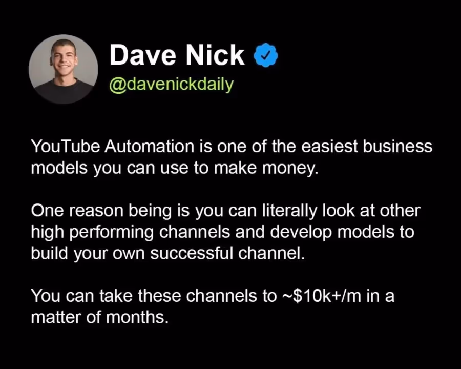 Instagram post from Dave Nick (@davenickdaily), YouTube influencer and entrepreneur.